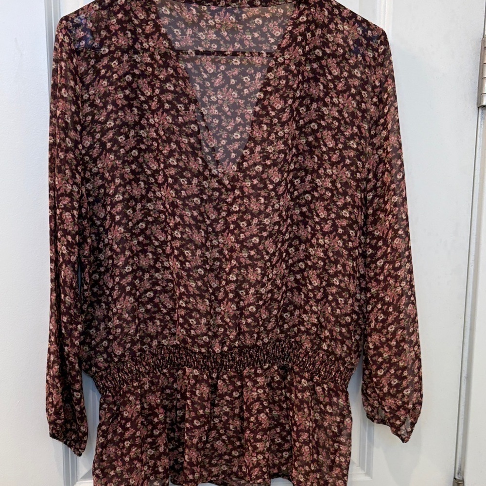 New York & Company Floral Blouse - Burgundy and Cream - Picture 5 of 5
